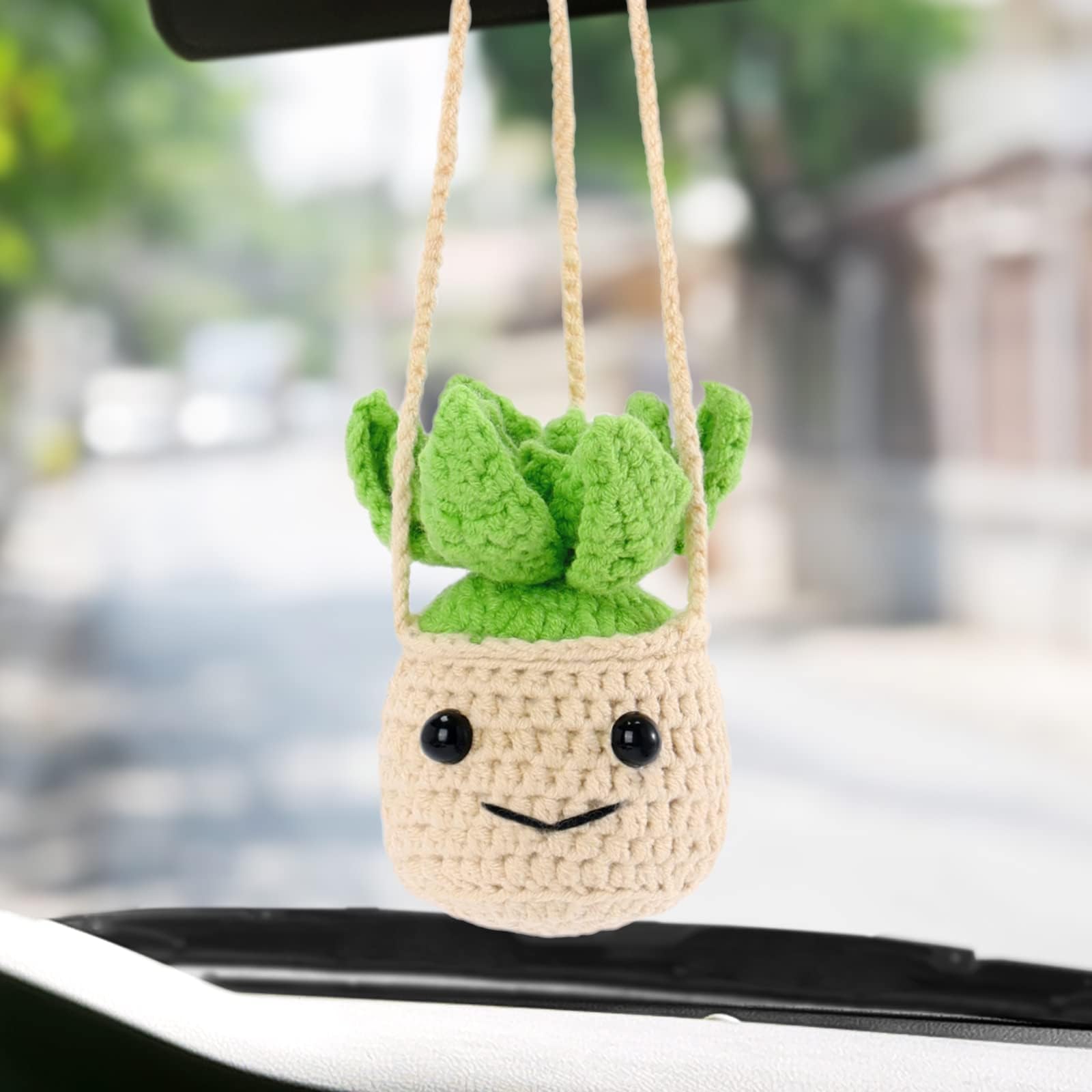 Amazon.com: Vansolinne Cute Crochet Hanging Plant for Car Rear
